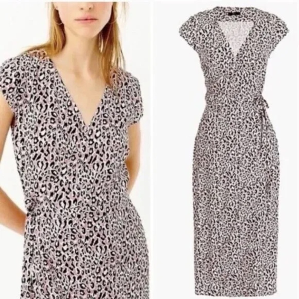 J. Crew Pink Leopard Print Wrap Dress
